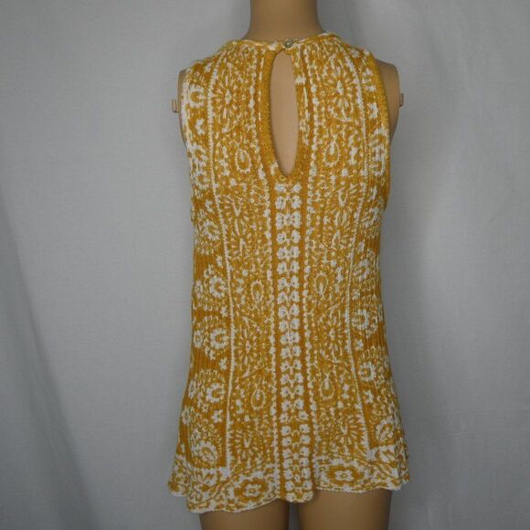 Lucky Brand Floral Lace Yolk Tank Top Mustard Small Marigold Boho Blouse - Picture 7 of 8